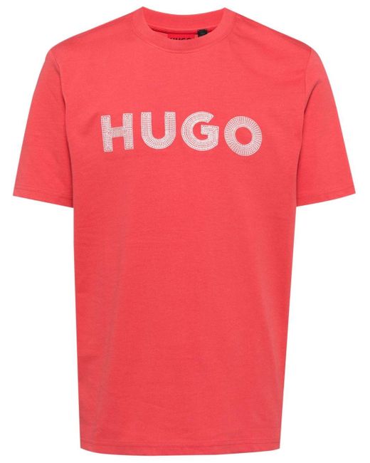 HUGO Pink Drochet Cotton T-shirt for men