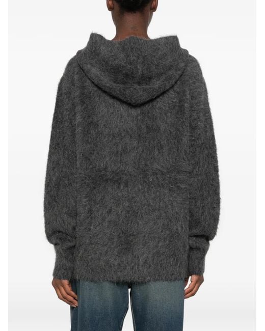 7 For All Mankind Black Brushed-Finish Hooded Jacket