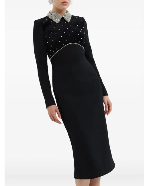 Rebecca Vallance Black Alistair Embellished-Collar Midi Dress