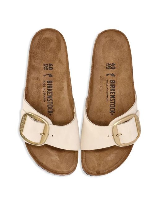Birkenstock White Madrid Big Buckle Slides