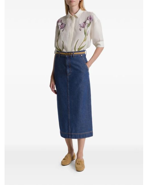 Alberta Ferretti Blue Contrast-Stitching Midi Skirt