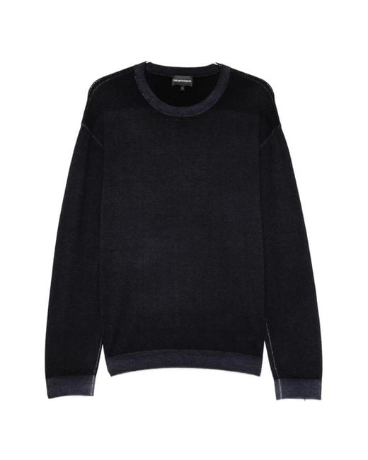 Emporio Armani Black Crew-Neck Virgin-Wool Sweater for men