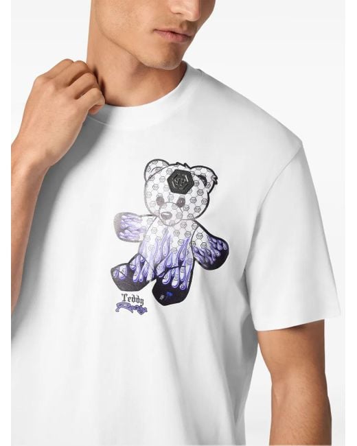 Philipp Plein White Teddy Bear-Print T-Shirt for men