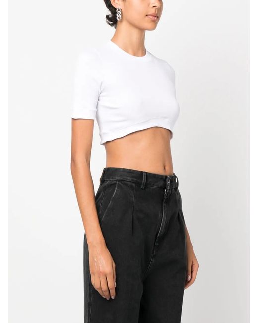 Palm Angels White Logo-Patch Cropped T-Shirt