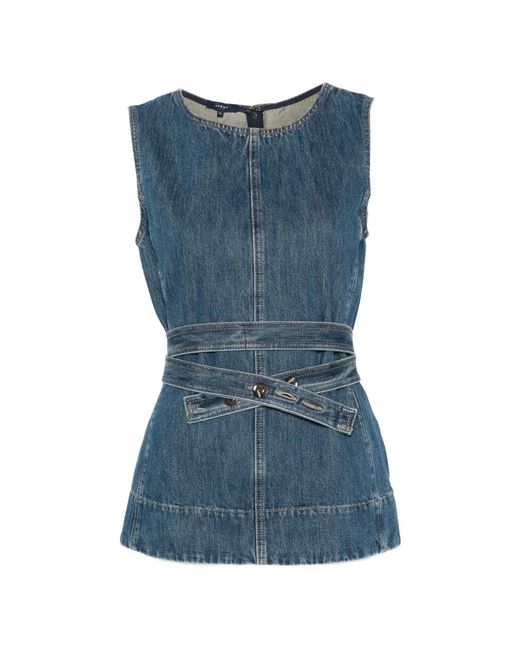 Soeur Blue Chance Belted Denim Top