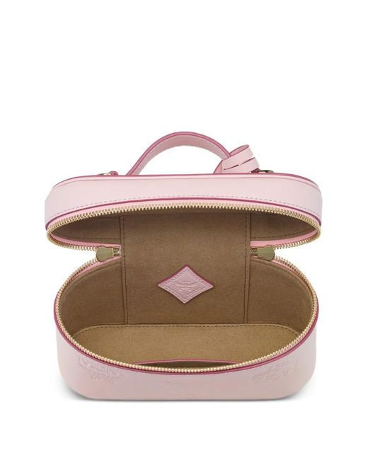 MCM Pink Aren Maxi Monogram Leather Vanity Case