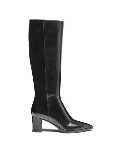 Santoni Black Pointed-Toe Block-Heel Boots