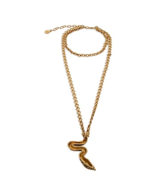 Roberto Cavalli White Snake-Pendant Chain Necklace