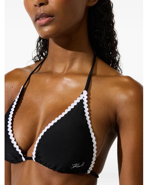 Top De Bikini Con Ribete Festoneado Karl Lagerfeld de color Black