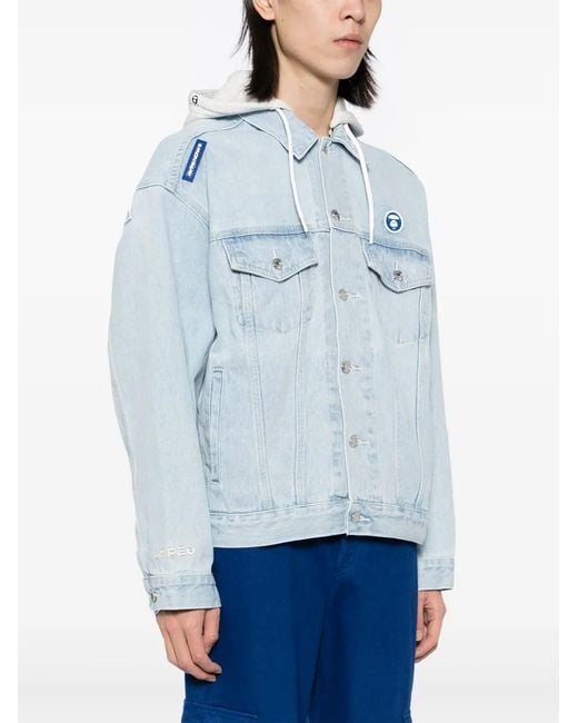 Aape By A Bathing Ape Blue Logo-Patch Hooded Jacket for men