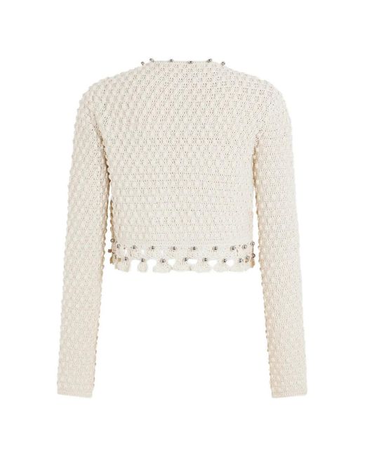 Rabanne White Crochet-Knit Long-Sleeved Cardigan