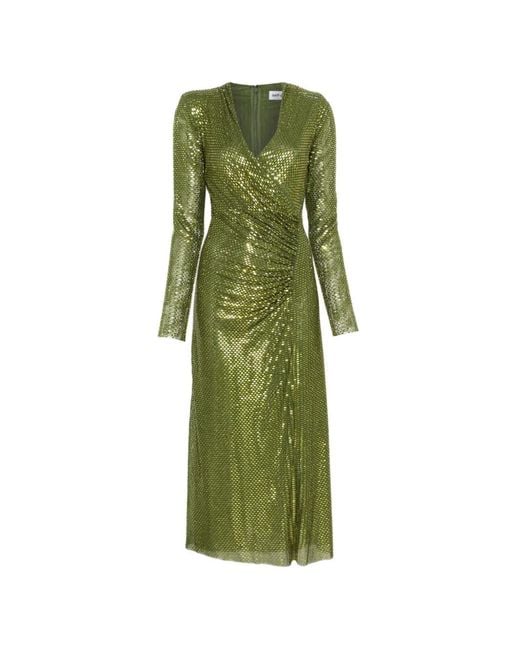 Self-Portrait Green Rhinestone-Embellished Ruched Midi Dress
