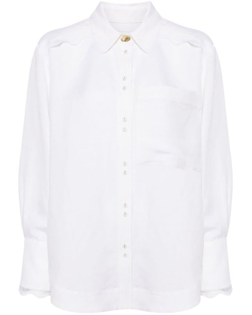 Aje. White Lattice-trim Canvas Shirt