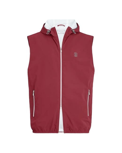Chaleco Con Capucha Y Logo Brunello Cucinelli de hombre de color Red