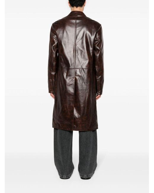 Acne Brown Single-breasted Leather Coat for men