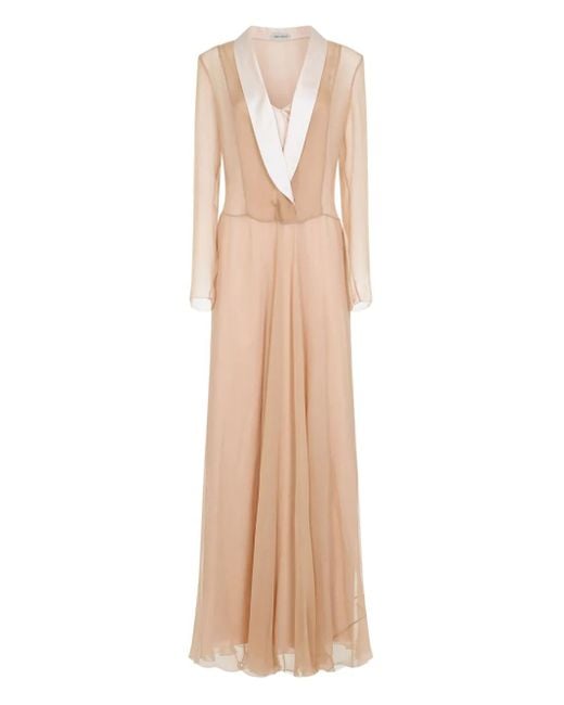 Alberta Ferretti Zijden Maxi-Jurk Met V-Hals in het Natural