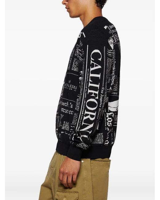 メンズ Palm Angels Newspaper-print Crew Neck Sweater Black