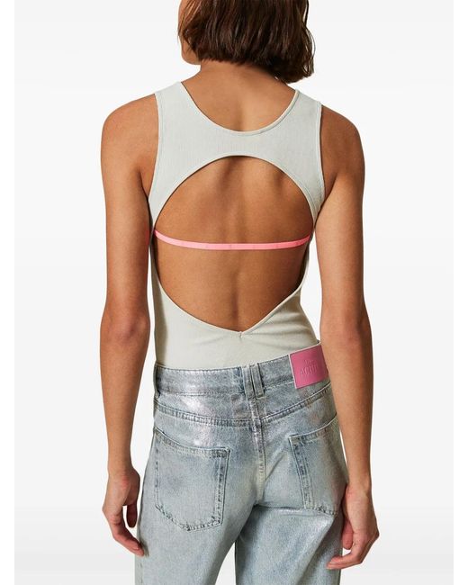 Twinset White X Myfo Ribbed Logo-Plaque Bodysuit