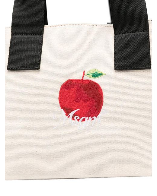 MSGM Pink Small Apple Embroidered Tote Bag