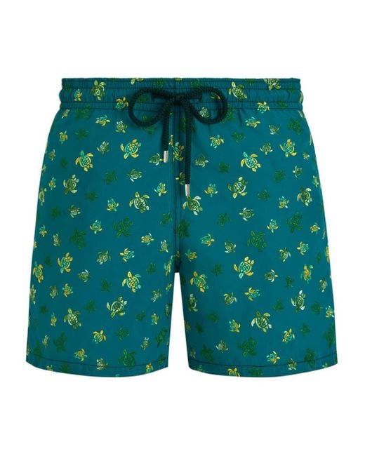 Vilebrequin Green Ronde Des Tortues-print Embroidered Swim Shorts for men