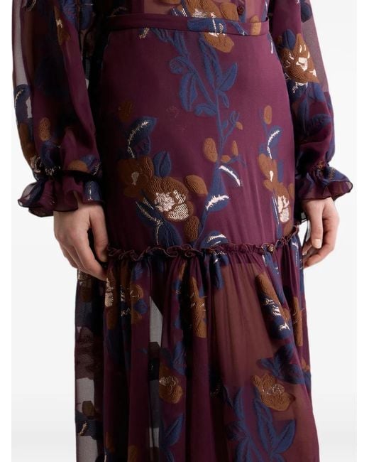 Etro Purple Silk-Blend Jacquard Maxi Skirt With Fil Coupé Flowers