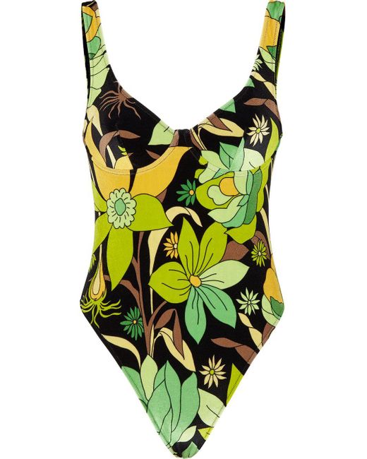 Fendi Green Reversible Printed Stretch-chenille Swimsuit