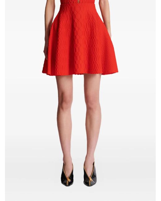 Minifalda acampanada de punto Balmain de color Red