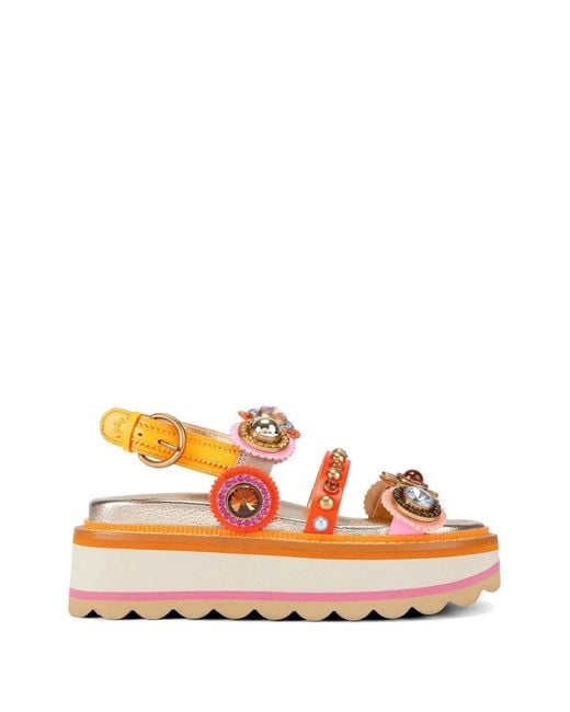 Kurt Geiger Orange Sandales Plateformes À Ornements En Cristal