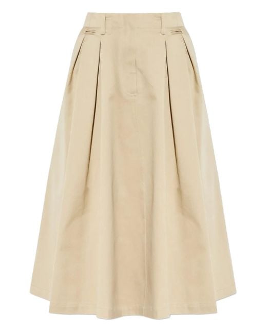 Moncler Natural Pleated Midi A-Line Skirt