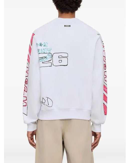 MSGM White Print-Detail Sweatshirt for men