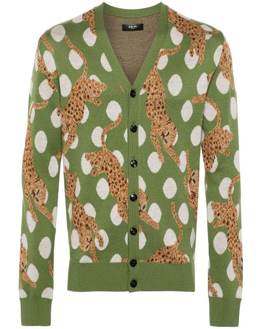Amiri Leopard Crytsal Cardigan in Green für Herren