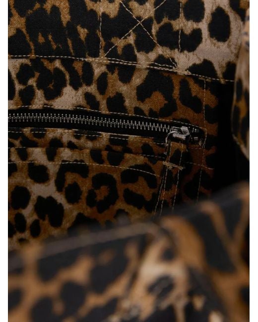 Ganni Brown Leopard-Print Tote Bag