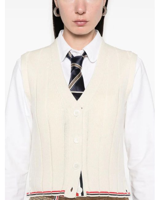 Thom Browne Natural Ribbed V-Neck Vest