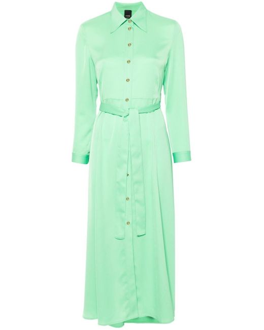 Pinko Green Belted Crepe De Chine Midi Dress