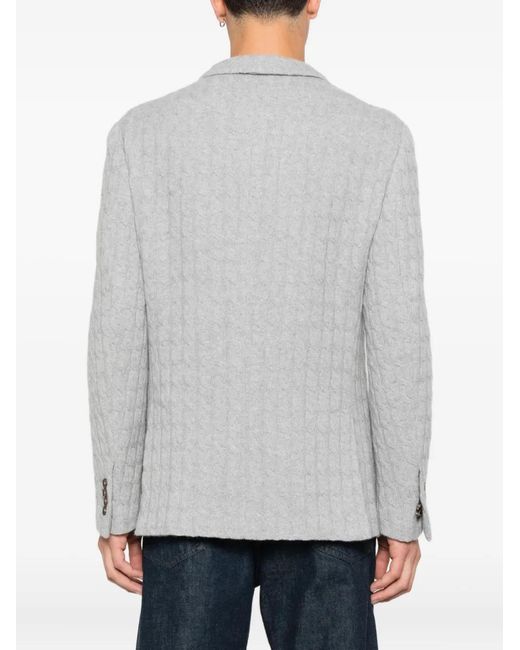 Eleventy Gray Cable-Knit Button-Fastening Blazer for men