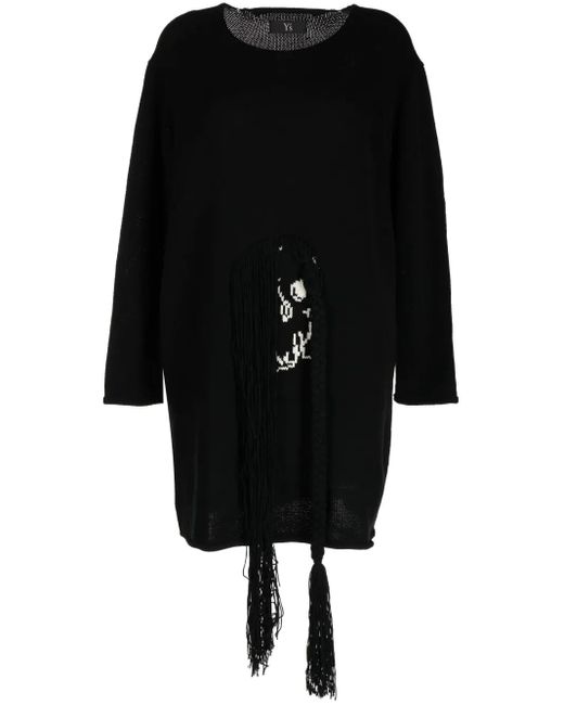 Y's Yohji Yamamoto Black Oversized Intarsia-Knit Skeleton Jumper