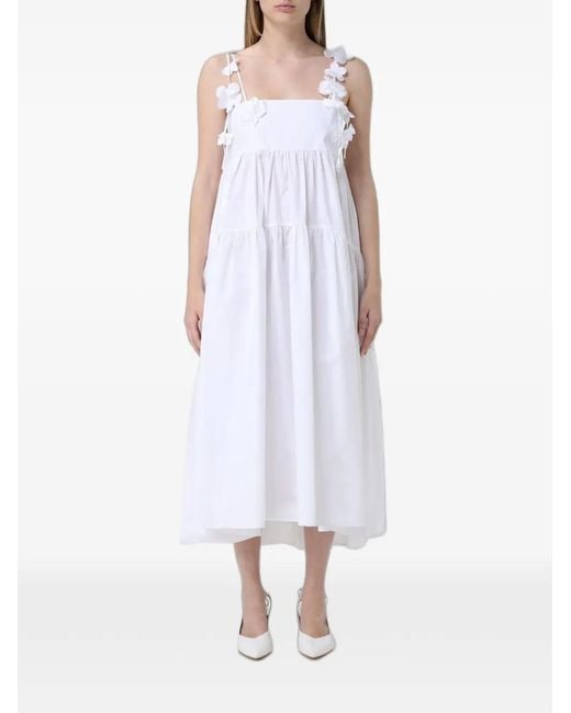MEIMEIJ White Floral-Appliqué Tiered Midi Dress
