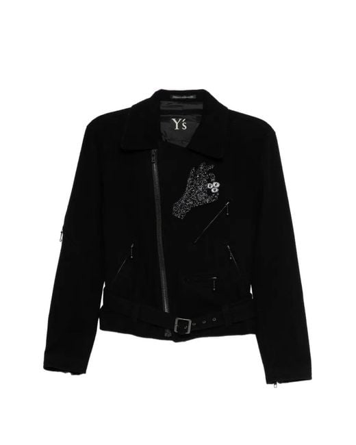 Y's Yohji Yamamoto Black Bead-Embellished Belted Jacket