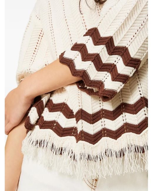 Twinset Natural Jumper With Zig-Zag Detail And Fringes