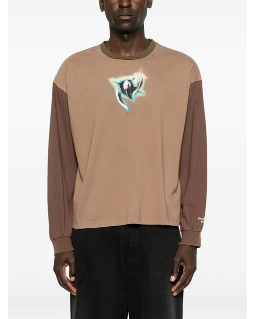 Protocol Index Brown Graphic-Print Long-Sleeve T-Shirt