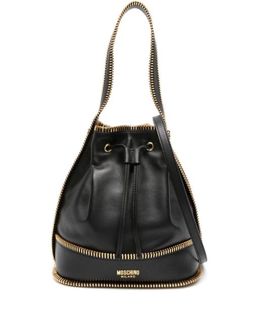 Moschino Black Zip-trim Leather Bucket Bag