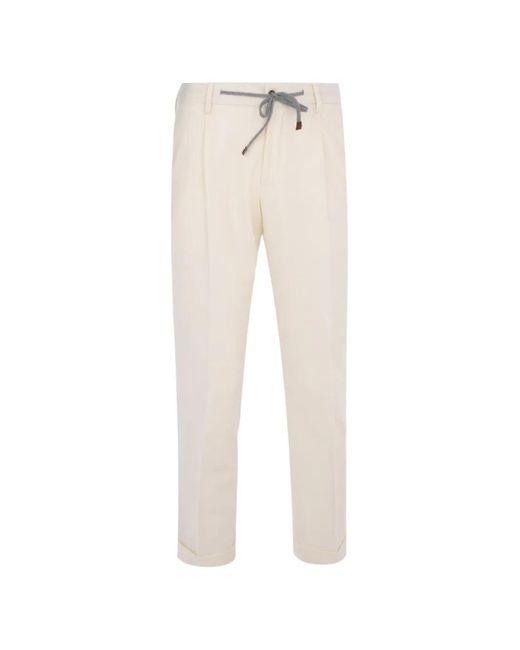 Barba Napoli White Roma Drawstring Pleated Trousers for men