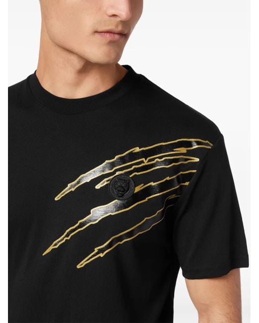 Philipp Plein Black Scratch-Print T-Shirt for men