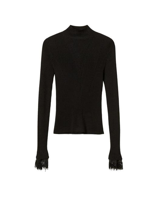 Twinset Black Turtleneck Jumper With Embroidery