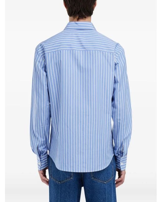 Ferragamo Blue Striped Button Poplin Shirt for men
