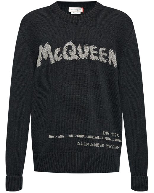 Alexander McQueen Intarsia Trui Met Ronde Hals in het Black voor heren