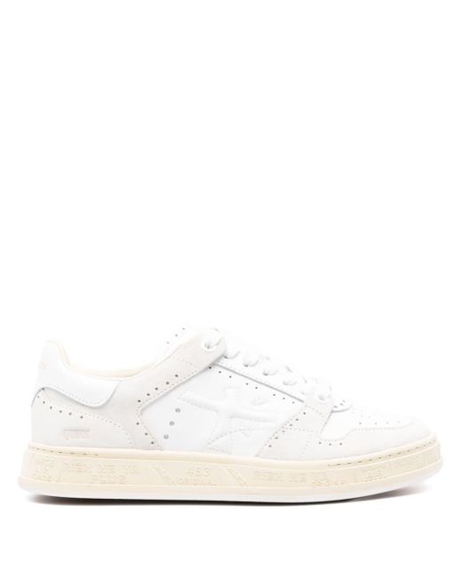 Premiata White Quinn Perforated Leather Sneakers