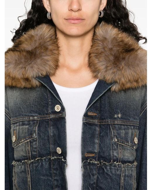 Balenciaga Blue Faux-Fur Collar Denim Jacket