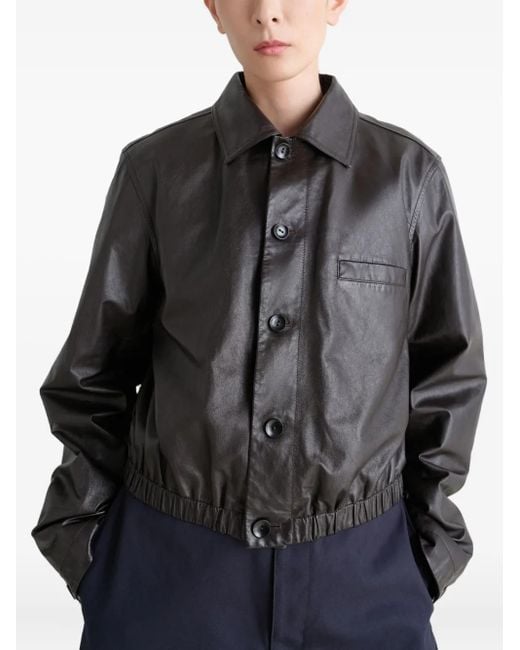 Lemaire Black Buttoned-Up Elasticated Leather Jacket