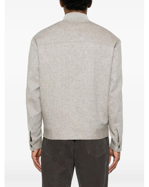 Iceberg Gray Logo-Plaque Side-Stripe Jacket for men